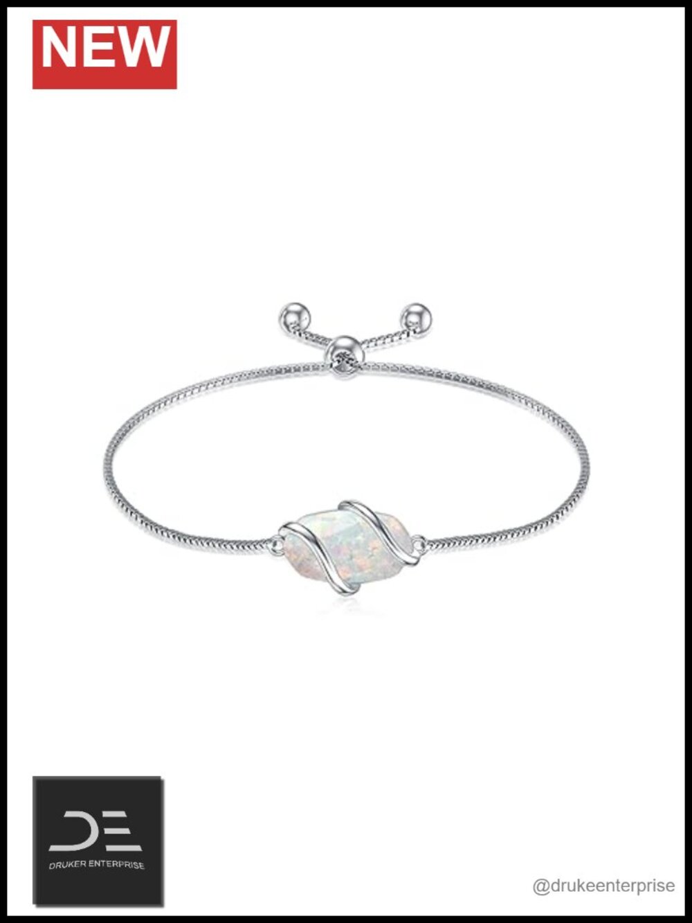 925 Sterling Silver Dainty Link Bracelet with White Opal Gemstone